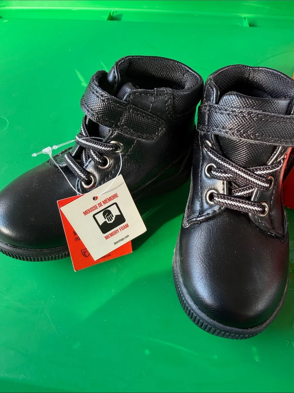 Deer Stags Kids Black Lace-Up Ankle Boots with Hook-and-Loop Strap